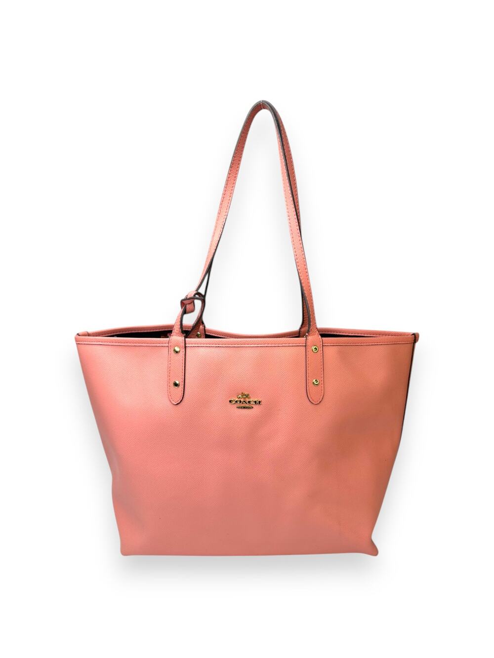 Coach Town Tote Pink Leather Shoulder Bag w/ Matching Clutch Pouch